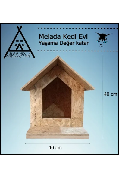 MELADA Kedi Evi Dış Ortam Uygun Ahşap Kedi Evi OSB 45x40x40 cm - 2