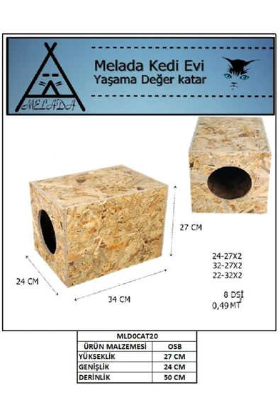 MELADA Kedi Evi Dış Ortam Uygun Ahşap Kedi Evi OSB 34x27x24 cm - 4