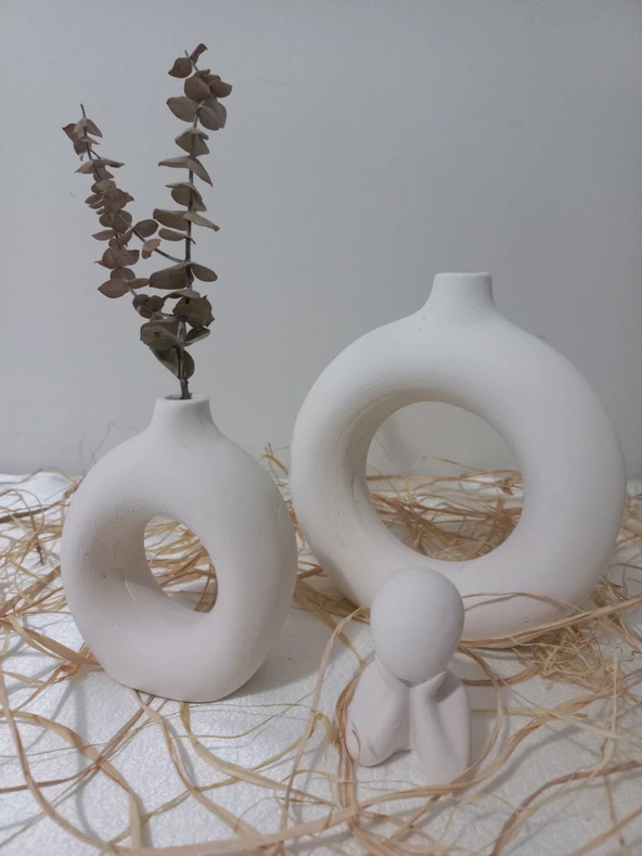 İKİLİ DONUT VAZO MUMLUK BEYAZ - Resim 2