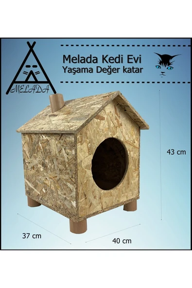 MELADA Kedi Evi Dış Ortam Uygun Ahşap Kedi Evi OSB 43x40x37 cm - 5