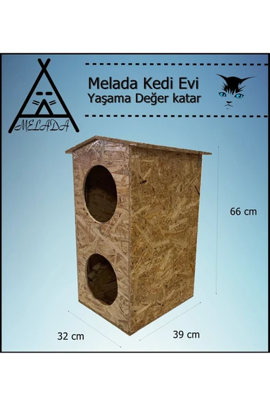 MELADA Kedi Evi Dış Ortam Uygun Ahşap Kedi Evi Dublex OSB 66x39x32 cm - 3