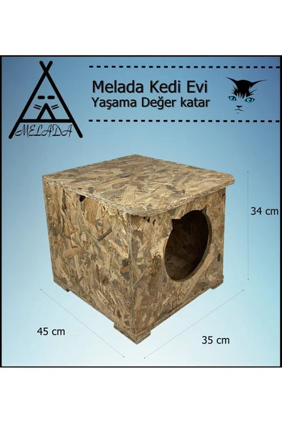 MELADA Kedi Evi Dış Ortam Uygun Ahşap Kedi Evi OSB 45x35x34 cm - 3
