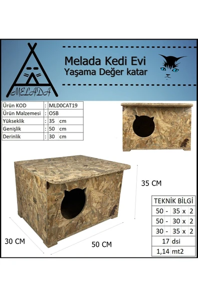 MELADA Kedi Evi Dış Ortam Uygun Ahşap Kedi Evi OSB 50x35x30 cm - 5