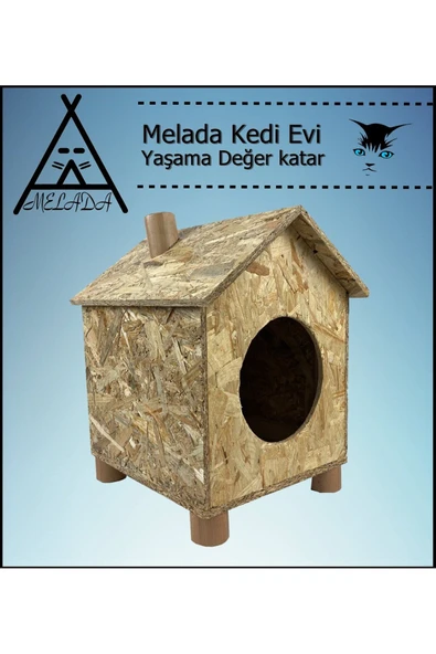 MELADA Kedi Evi Dış Ortam Uygun Ahşap Kedi Evi OSB 43x40x37 cm - 5