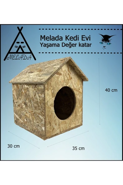 MELADA Kedi Evi Dış Ortam Uygun Ahşap Kedi Evi OSB 40x35x30 cm - 5