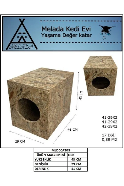 MELADA Kedi Evi Dış Ortam Uygun Ahşap Kedi Evi OSB 43x41x29 cm - 5