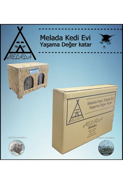 MELADA Kedi Evi Dış Ortam Uygun Ahşap Kedi Evi Double OSB Minderli 61x41x36 cm - 6