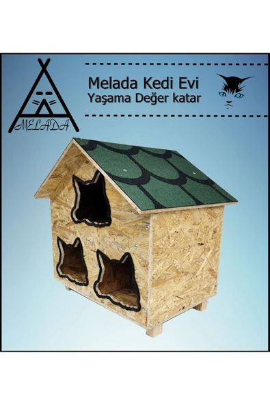 MELADA Kedi Evi Dış Ortam Uygun Ahşap Kedi Evi OSB 58x58x40 cm - 2