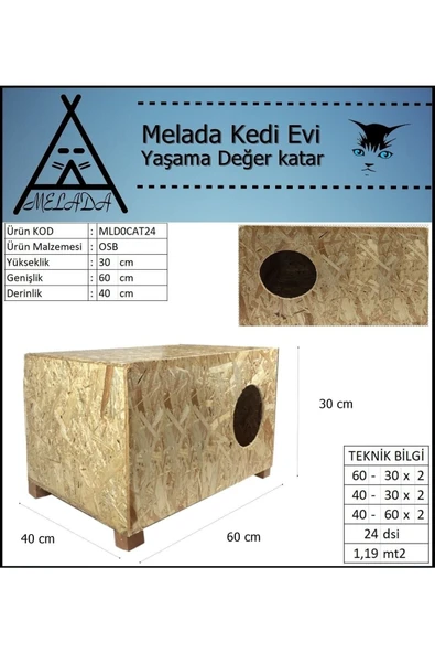 GOXAWEE Melada Kedi Evi Dış Ortam Uygun Ahşap Kedi Evi OSB 60x40x30 cm - 5