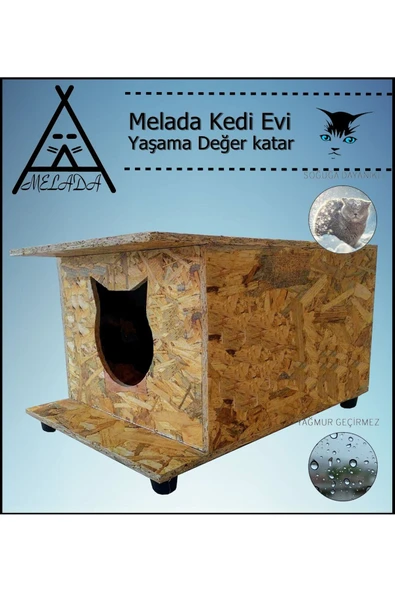 MELADA Kedi Evi Dış Ortam Uygun Ahşap Kedi Evi OSB 47x36x25 cm