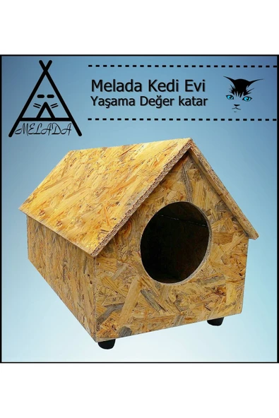 MELADA Kedi Evi Dış Ortam Uygun Ahşap Kedi Evi OSB 55x40x40 cm