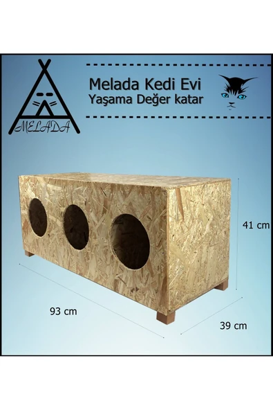 MELADA Kedi Evi Dış Ortam Uygun 3'lü Ahşap Kedi Evi OSB 93x41x39 cm - 2
