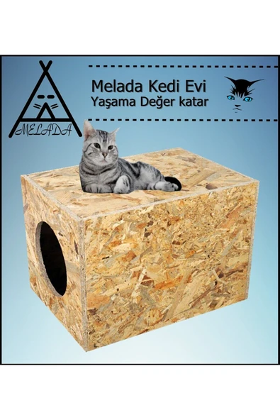 MELADA Kedi Evi Dış Ortam Uygun Ahşap Kedi Evi OSB 40x30x30 cm - 4