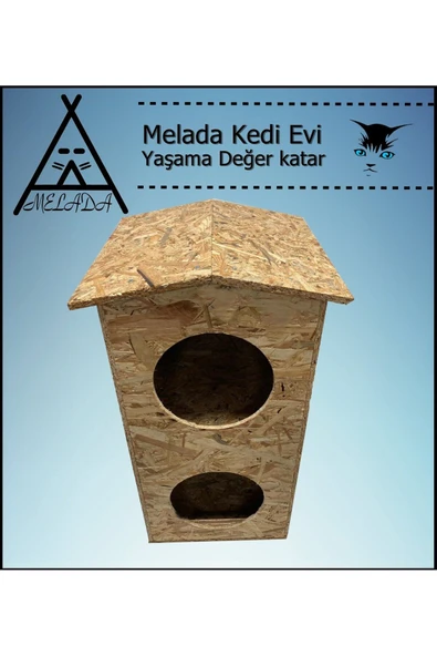 MELADA Kedi Evi Dış Ortam Uygun Ahşap Kedi Evi Dublex OSB 66x39x32 cm - 4