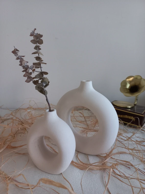 İKİLİ DONUT VAZO MUMLUK BEYAZ - Resim 4