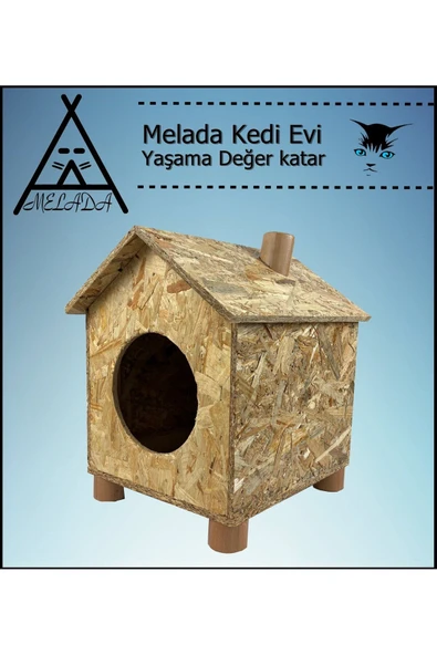 MELADA Kedi Evi Dış Ortam Uygun Ahşap Kedi Evi OSB 43x40x37 cm