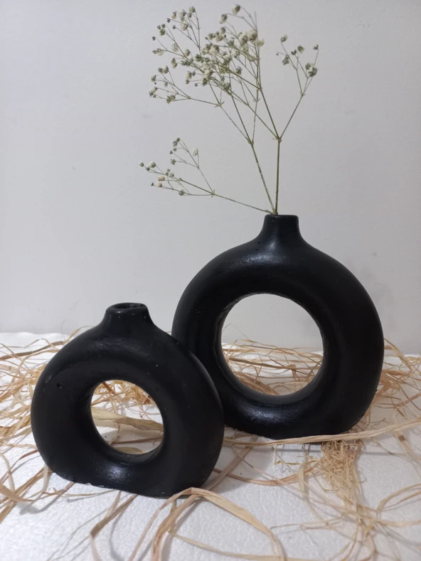 İKİLİ DONUT VAZO MUMLUK SİYAH - Resim 3
