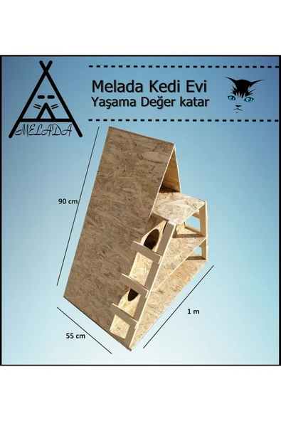 MELADA Kedi Evi Dış Ortam Uygun Ahşap Kedi Evi OSB 100x90x55 cm - 5