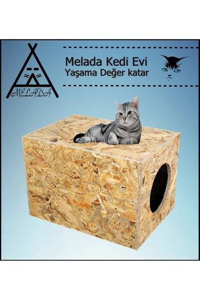 MELADA Kedi Evi Dış Ortam Uygun Ahşap Kedi Evi OSB 40x30x30 cm - 3