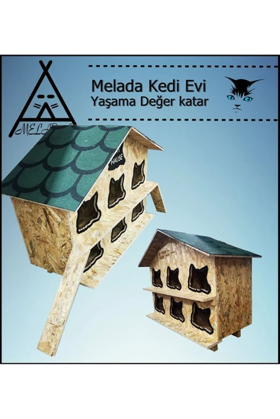 MELADA Kedi Evi Dış Ortam Uygun Ahşap Kedi Evi OSB 100X95X50 cm - 2