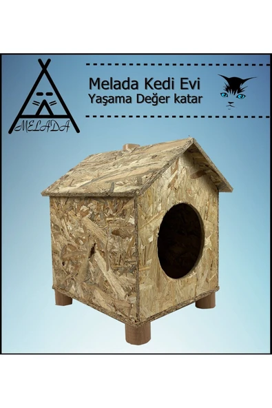 MELADA Kedi Evi Dış Ortam Uygun Ahşap Kedi Evi OSB 43x40x37 cm - 3