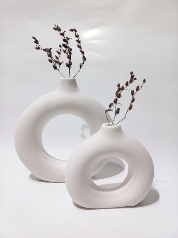 İKİLİ DONUT VAZO MUMLUK BEYAZ ürün görseli 1