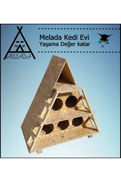 MELADA Kedi Evi Dış Ortam Uygun Ahşap Kedi Evi OSB 100x90x55 cm - 2