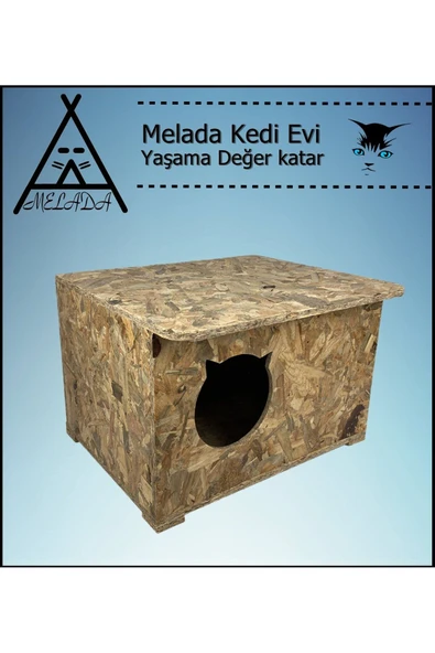 MELADA Kedi Evi Dış Ortam Uygun Ahşap Kedi Evi OSB 50x45x34 cm