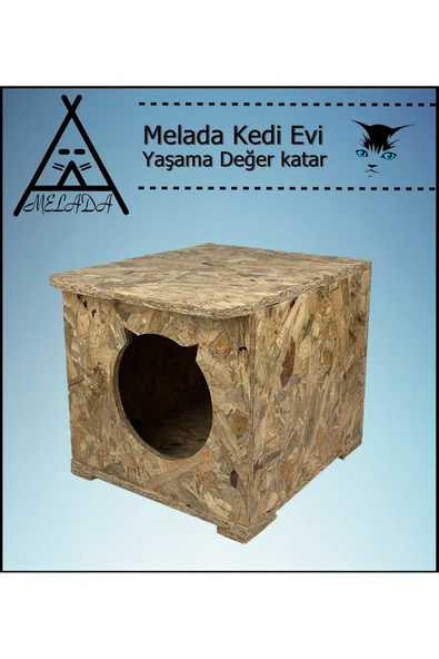 MELADA Kedi Evi Dış Ortam Uygun Ahşap Kedi Evi OSB 45x35x34 cm