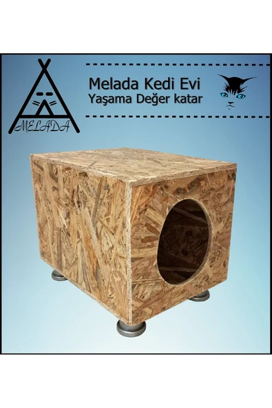 MELADA Kedi Evi Dış Ortam Uygun Ahşap Kedi Evi OSB Plastik Ayak 40x40x30 cm - 3