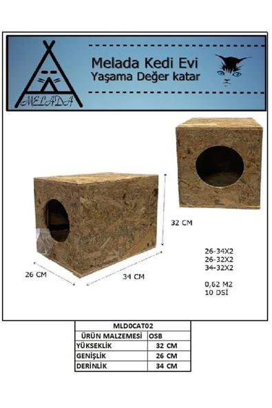 MELADA Kedi Evi Dış Ortam Uygun Ahşap Kedi Evi OSB 34x32x26 cm - 5