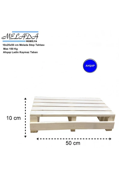 Melada Mobilya 10 Cm Yükseklikte Doğal Ahşaptan Ev Içi Kullanıma Uygun Kaymaz Tabanlı Step Tahtası 25 Cm X 50 Cm