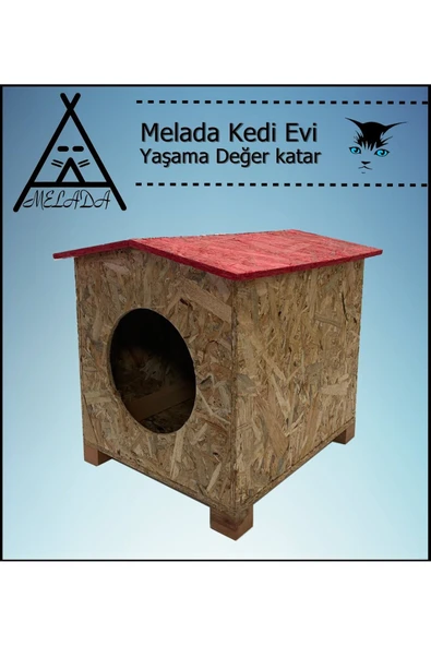MELADA Kedi Evi Dış Ortam Uygun Ahşap Kedi Evi OSB 39x37x34 cm