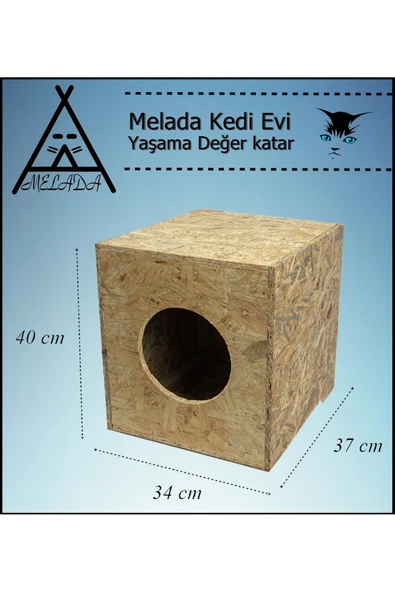 MELADA Kedi Evi Dış Ortam Uygun Ahşap Kedi Evi OSB 40x37x34 cm
