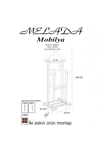 Melada Mobilya 145 Cm Çift Tepeli Dilsiz Uşak Cilalı Ceviz - 6