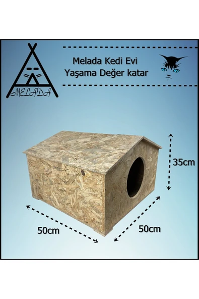 MELADA Kedi Evi Dış Ortam Uygun Ahşap Kedi Evi OSB 50x50x35 cm - 3