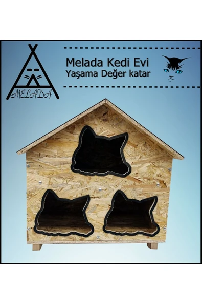 MELADA Kedi Evi Dış Ortam Uygun Ahşap Kedi Evi OSB 58x58x40 cm