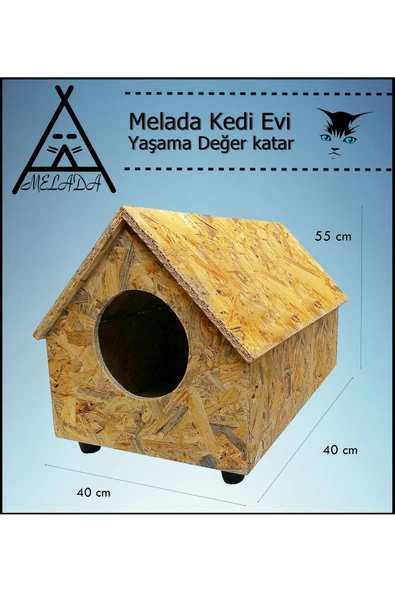 MELADA Kedi Evi Dış Ortam Uygun Ahşap Kedi Evi OSB 55x40x40 cm - 2