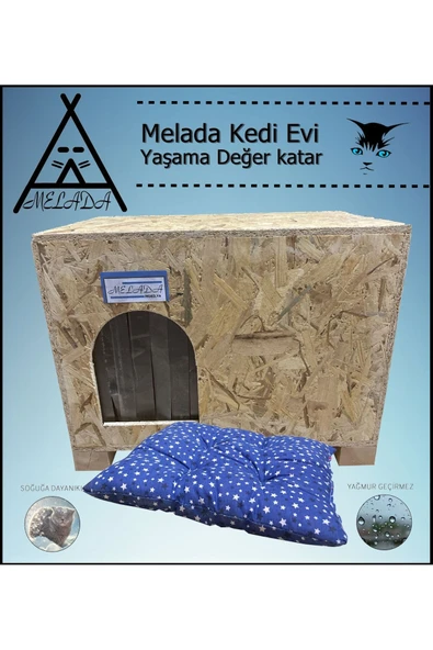 MELADA Kadima Kedi Evi Dış Ortam Uygun Ahşap Kedi Evi OSB Minderli 61x41x36 cm - 4