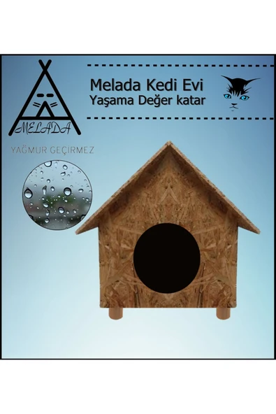MELADA Kedi Evi Dış Ortam Uygun Ahşap Kedi Evi OSB 44x36x32 cm - 2