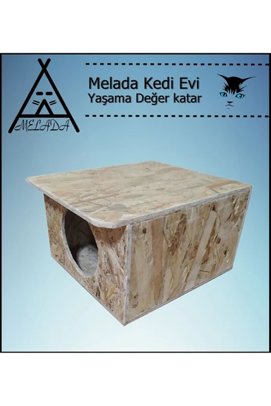 MELADA Kedi Evi Dış Ortam Uygun Ahşap Kedi Evi OSB 35x33x23 cm