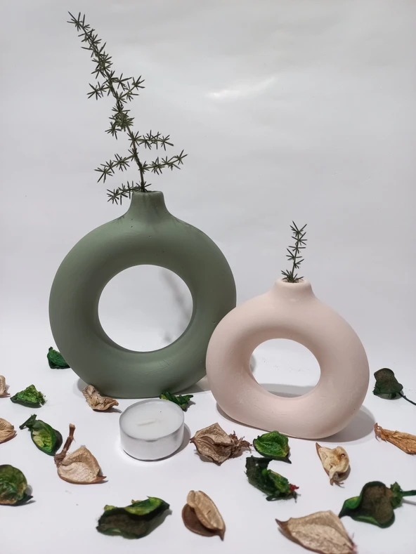 İKİLİ DONUT VAZO MUMLUK SET RANDOM ürün görseli 1