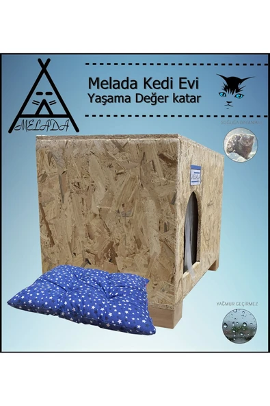 MELADA Kadima Kedi Evi Dış Ortam Uygun Ahşap Kedi Evi OSB Minderli 61x41x36 cm - 2