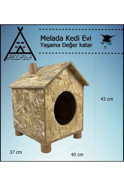 MELADA Kedi Evi Dış Ortam Uygun Ahşap Kedi Evi OSB 43x40x37 cm - 6