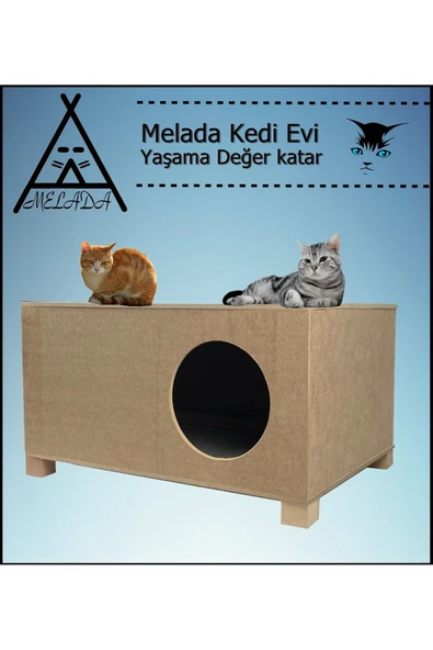 MELADA Kedi Evi Dış Ortam Uygun Ahşap Kedi Evi 57x40x28 cm - 4
