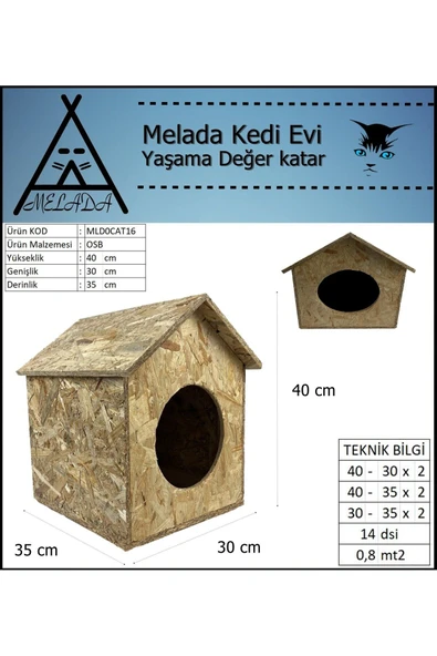 MELADA Kedi Evi Dış Ortam Uygun Ahşap Kedi Evi OSB 40x35x30 cm - 4