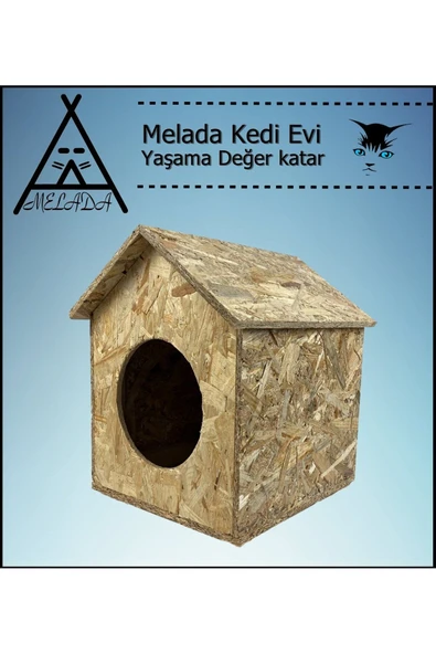 MELADA Kedi Evi Dış Ortam Uygun Ahşap Kedi Evi OSB 40x35x30 cm
