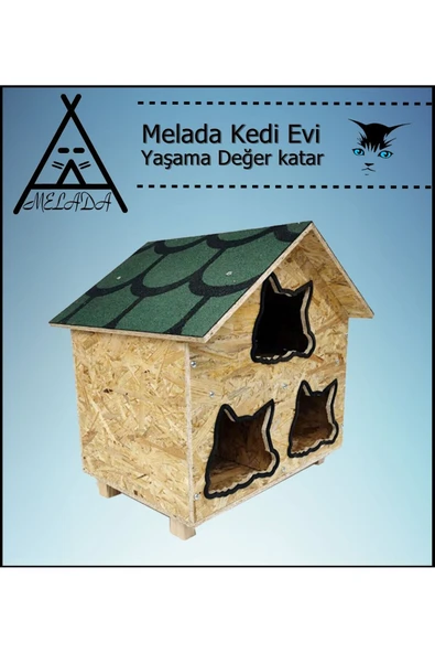 MELADA Kedi Evi Dış Ortam Uygun Ahşap Kedi Evi OSB 58x58x40 cm - 3