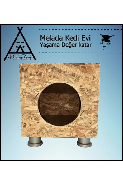 MELADA Kedi Evi Dış Ortam Uygun Ahşap Kedi Evi OSB Plastik Ayak 40x40x30 cm - 2