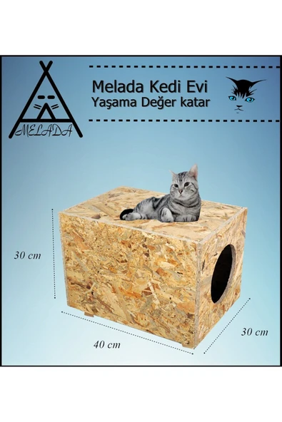 MELADA Kedi Evi Dış Ortam Uygun Ahşap Kedi Evi OSB 40x30x30 cm